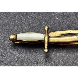 Vintage Swank Pearl Handled Sword Tie Clasp Bar Fastener